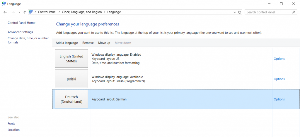 Windows 10 - zmiana języka systemu